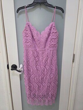 J.Crew Lavender Lace Dress Size 6 Scalloped V-Neck Zip Back Lined Cocktail
